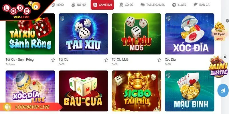 Thế giới game bài của Lode88 cũng rất hấp dẫn
